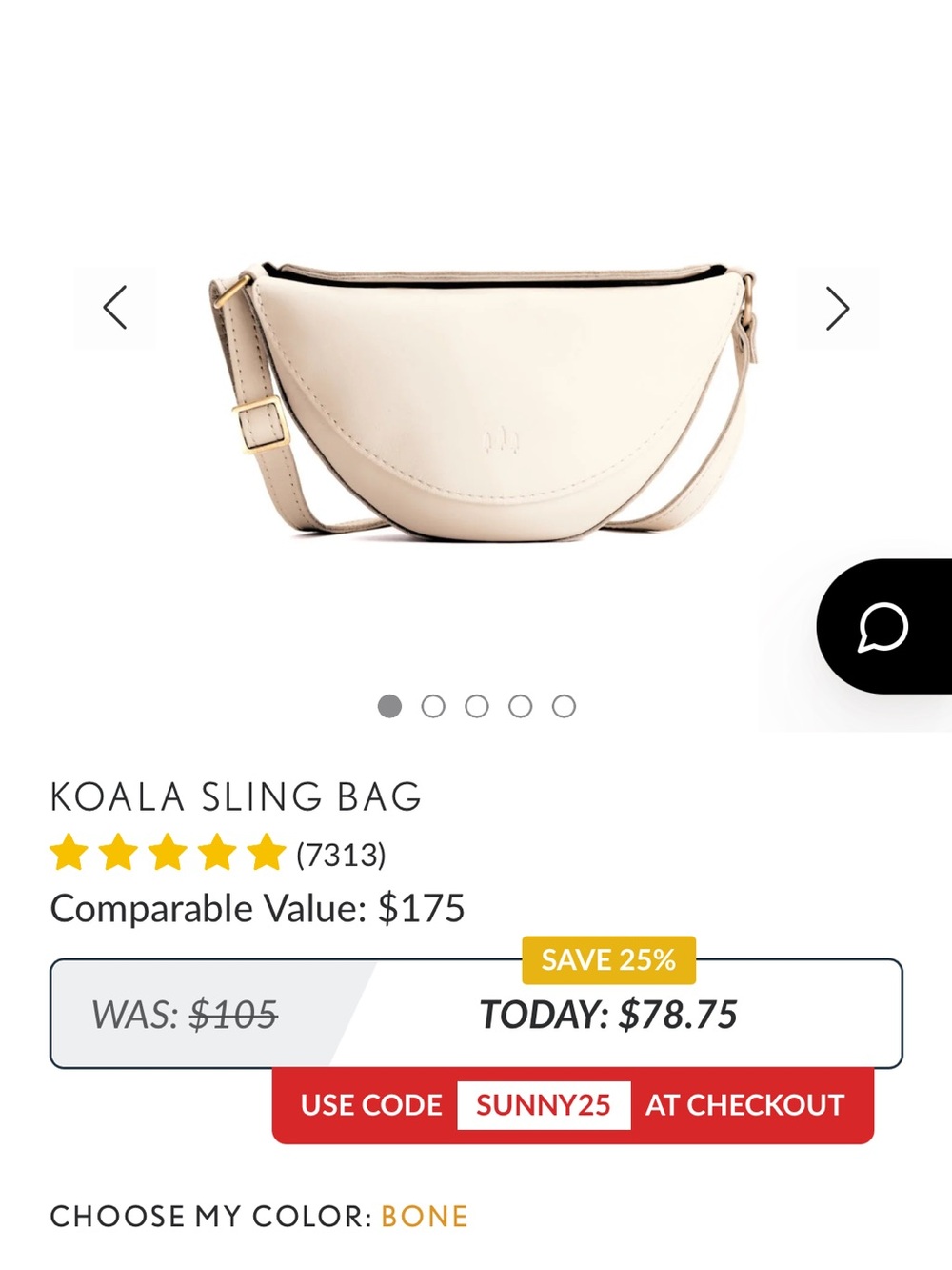 Portland Leather 'Almost Perfect' Koala Sling Bag in bone - Picture 3 of 4